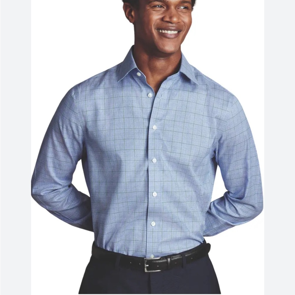 Charles Tyrwhitt | Blue Windowpane Button-Up Shirt | classic Fit | Non Iron